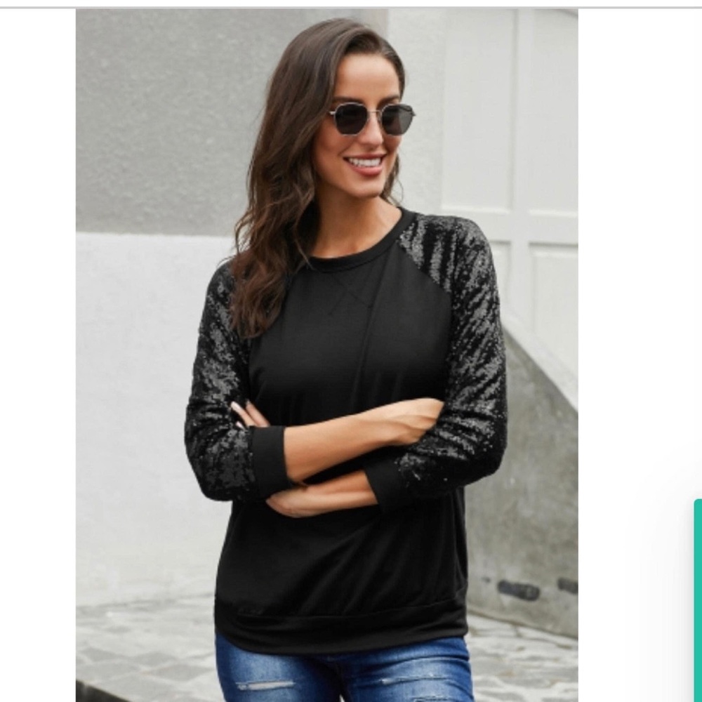 NWT black sequin sleeved top, selling from closed boutique